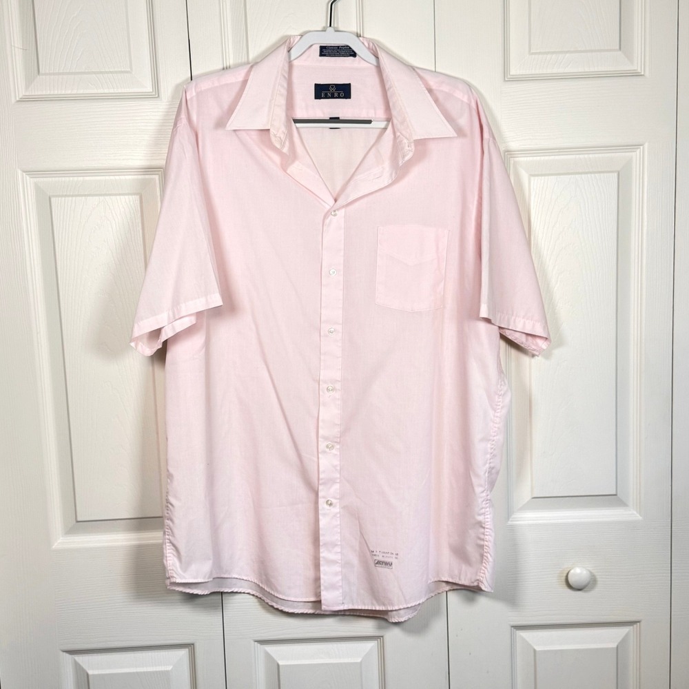 Enro Mens Pink Short Sleeve Button Down Shirt Classic Poplin 18-35 Tall USA Made